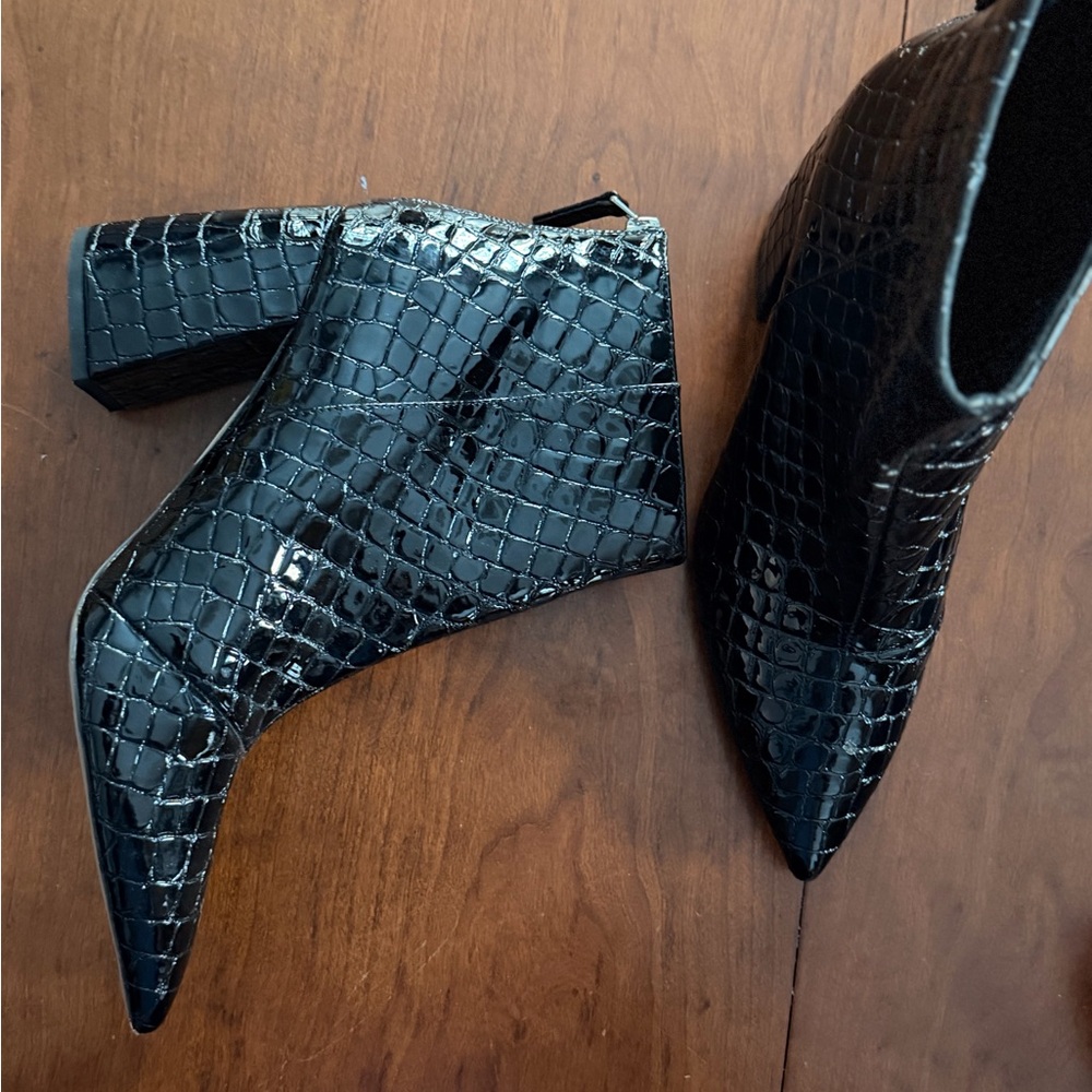 Topshop Glossy Black Croc Ankle Booties